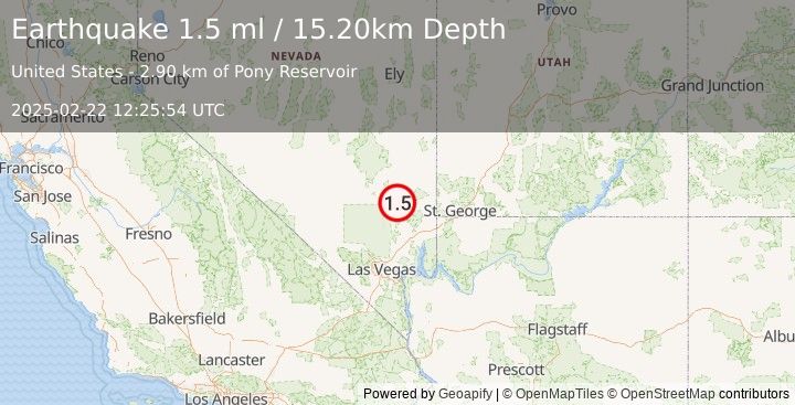 Earthquake 33 km ESE of Alamo, Nevada (1.5 ml) (2025-02-22 12:25:54 UTC)