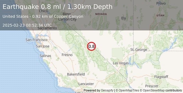 Earthquake 49 km S of Silver Peak, Nevada (0.8 ml) (2025-02-23 08:52:34 UTC)