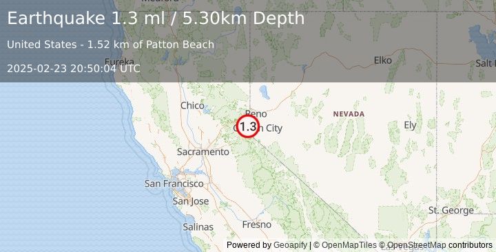 Earthquake 2 km SE of Carnelian Bay, California (1.3 ml) (2025-02-23 20:50:04 UTC)