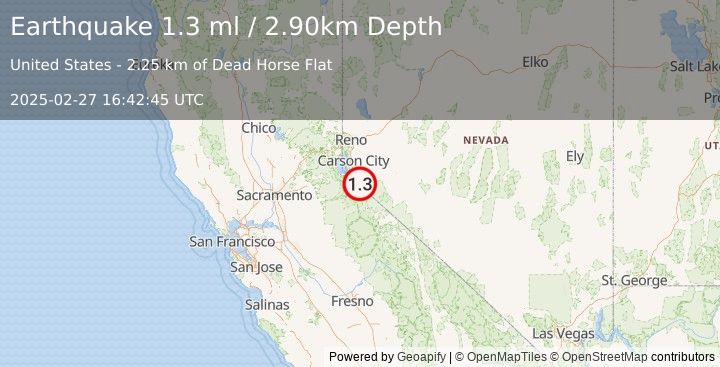 Earthquake 9 km SSE of Carter Springs, Nevada (1.3 ml) (2025-02-27 16:42:45 UTC)