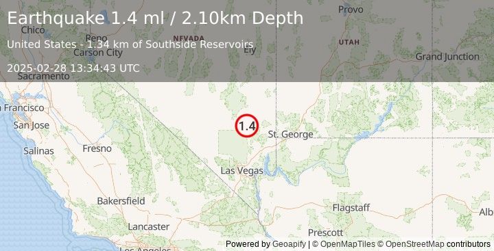 Earthquake 16 km ESE of Alamo, Nevada (1.4 ml) (2025-02-28 13:34:43 UTC)