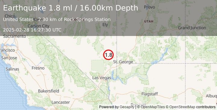 Earthquake 18 km SW of Caliente, Nevada (1.8 ml) (2025-02-28 16:27:30 UTC)