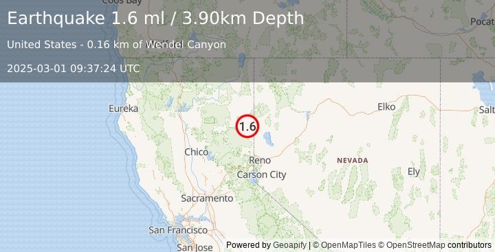 Earthquake 15 km E of Litchfield, California (1.6 ml) (2025-03-01 09:37:24 UTC)