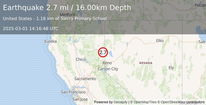 Earthquake 1 km S of Herlong, California (2.7 ml) (2025-03-01 14:16:48 UTC)