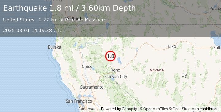 Earthquake 17 km N of Herlong, California (1.8 ml) (2025-03-01 14:19:38 UTC)