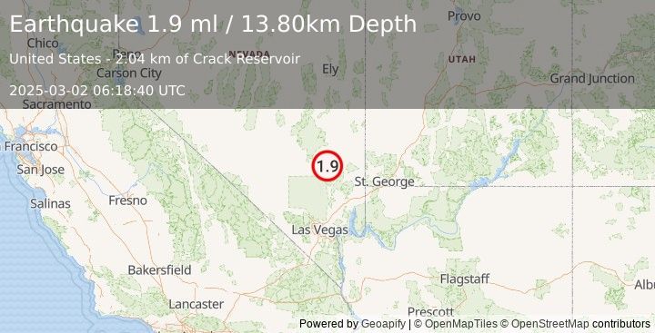 Earthquake 18 km E of Alamo, Nevada (1.9 ml) (2025-03-02 06:18:40 UTC)