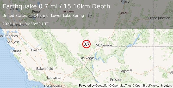 Earthquake 20 km S of Alamo, Nevada (0.7 ml) (2025-03-02 06:38:50 UTC)