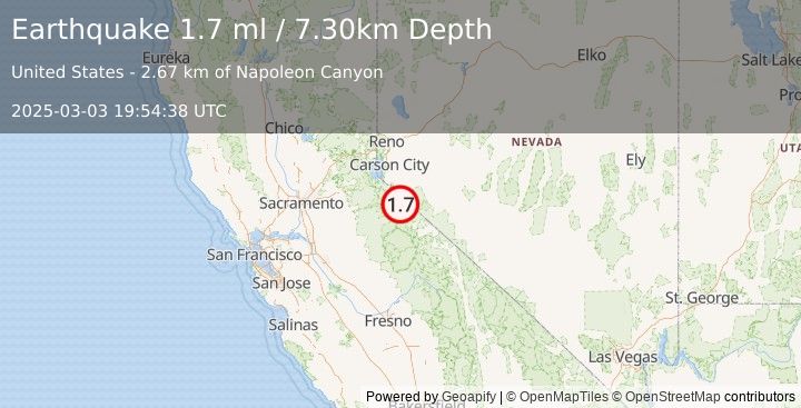 Earthquake 2 km WSW of Coleville, California (1.7 ml) (2025-03-03 19:54:38 UTC)