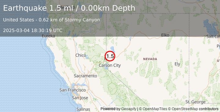 Earthquake 4 km NNW of Spanish Springs, Nevada (1.5 ml) (2025-03-04 18:30:19 UTC)