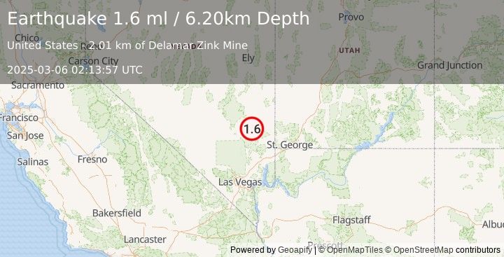 Earthquake 26 km WSW of Caliente, Nevada (1.6 ml) (2025-03-06 02:13:57 UTC)