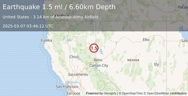 Earthquake 16 km N of Herlong, California (1.5 ml) (2025-03-07 03:46:12 UTC)