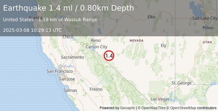 Earthquake 8 km WNW of Walker Lake, Nevada (1.4 ml) (2025-03-08 10:29:13 UTC)