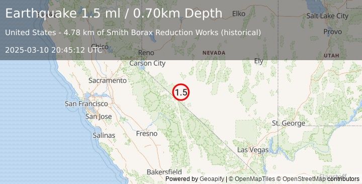 Earthquake 28 km SSW of Mina, Nevada (1.5 ml) (2025-03-10 20:45:12 UTC)