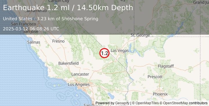 Earthquake 4 km NNW of Shoshone, California (1.2 ml) (2025-03-12 06:08:26 UTC)