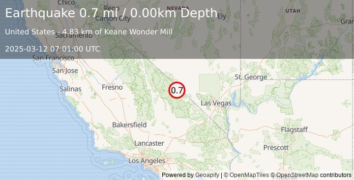 Earthquake 20 km N of Furnace Creek, California (0.7 ml) (2025-03-12 07:01:00 UTC)