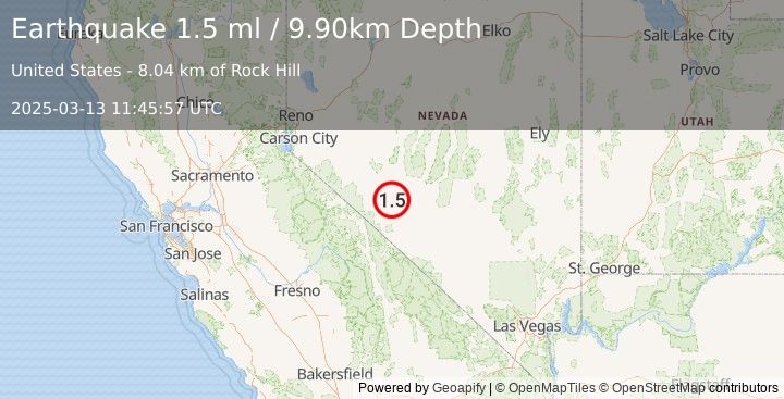 Earthquake 30 km SE of Mina, Nevada (1.5 ml) (2025-03-13 11:45:57 UTC)