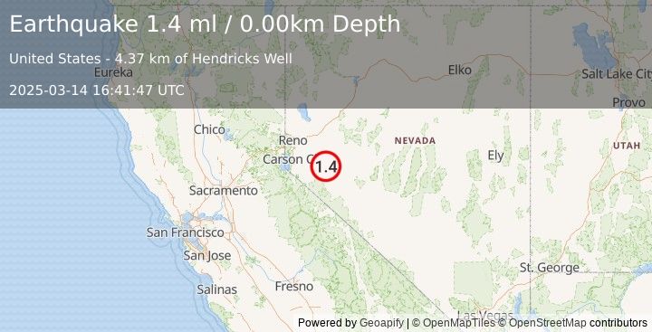 Earthquake 14 km ENE of Yerington, Nevada (1.4 ml) (2025-03-14 16:41:47 UTC)