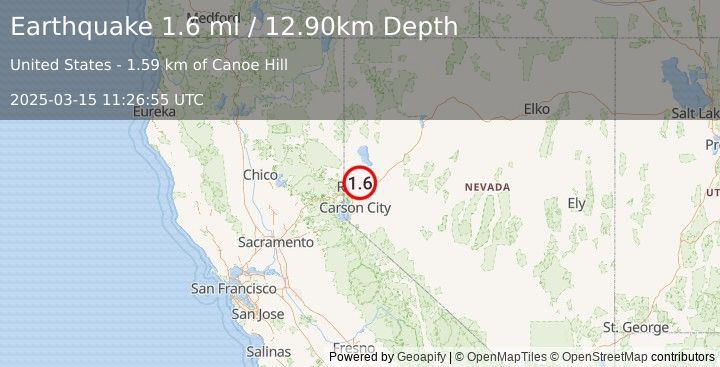 Earthquake 9 km SSE of Spanish Springs, Nevada (1.6 ml) (2025-03-15 11:26:55 UTC)