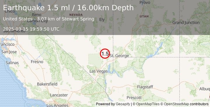 Earthquake 45 km SSW of Caliente, Nevada (1.5 ml) (2025-03-15 19:59:50 UTC)