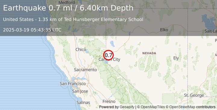 Earthquake 13 km S of Reno, Nevada (0.7 ml) (2025-03-19 05:43:35 UTC)