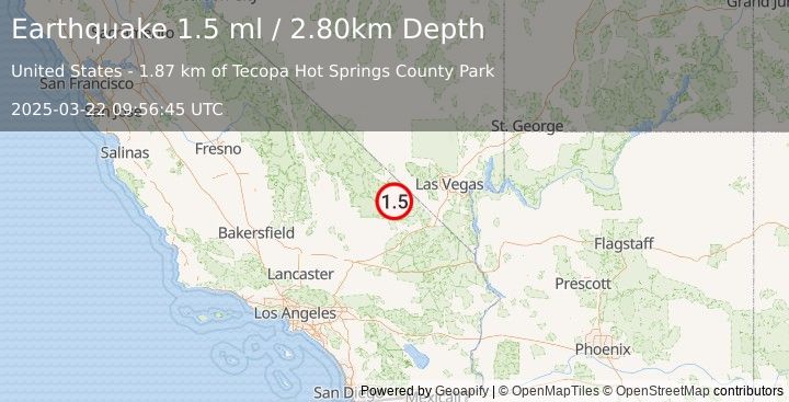 Earthquake 4 km NNW of Tecopa, California (1.5 ml) (2025-03-22 09:56:45 UTC)