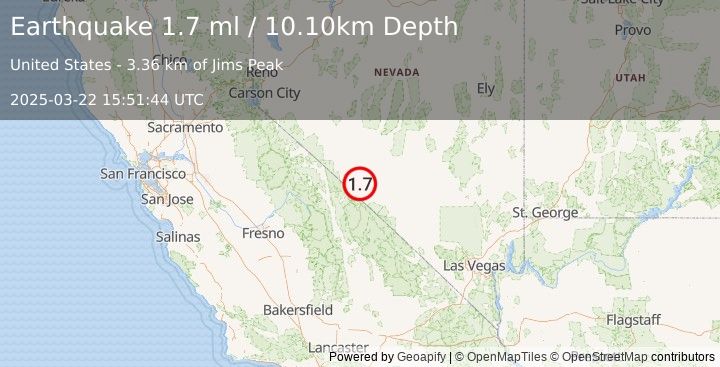 Earthquake 17 km S of Silver Peak, Nevada (1.7 ml) (2025-03-22 15:51:44 UTC)