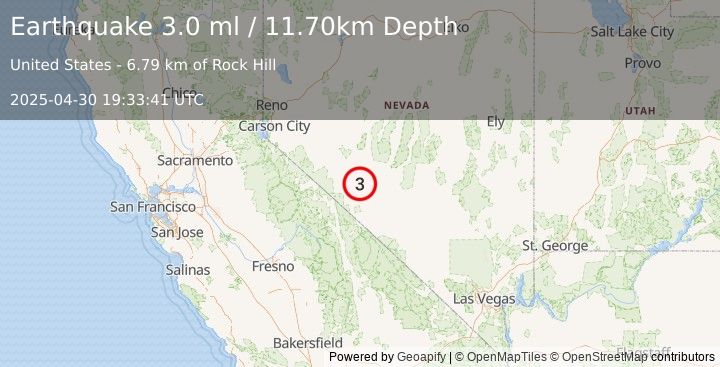 Earthquake 31 km SE of Mina, Nevada (3.0 ml) (2025-04-30 19:33:42 UTC)