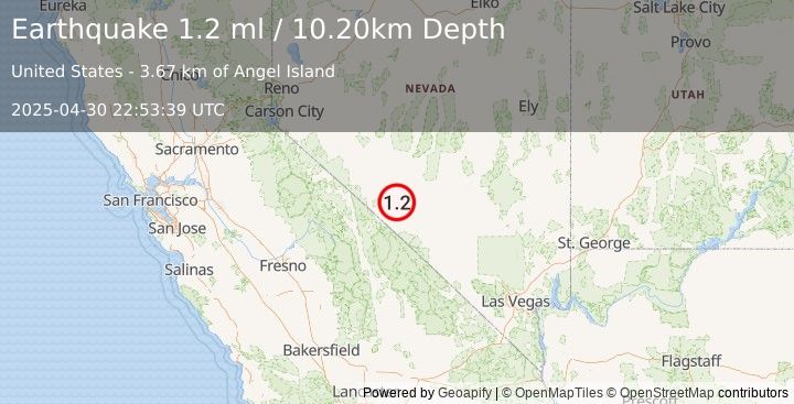 Earthquake 11 km E of Silver Peak, Nevada (1.2 ml) (2025-04-30 22:53:39 UTC)