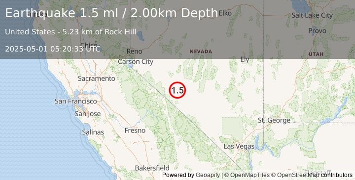 Earthquake 31 km SE of Mina, Nevada (1.5 ml) (2025-05-01 05:20:33 UTC)
