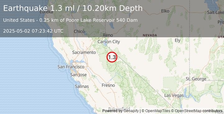 Earthquake 22 km S of Walker, California (1.3 ml) (2025-05-02 07:23:42 UTC)
