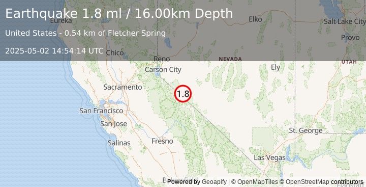 Earthquake 29 km SW of Hawthorne, Nevada (1.8 ml) (2025-05-02 14:54:14 UTC)