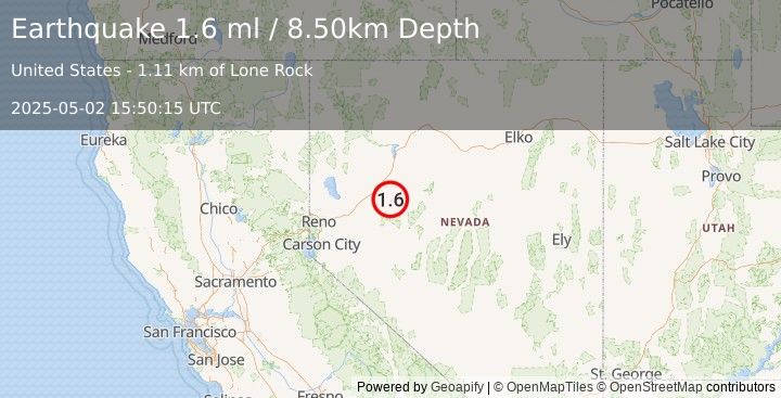 Earthquake 35 km SSE of Lovelock, Nevada (1.6 ml) (2025-05-02 15:50:15 UTC)