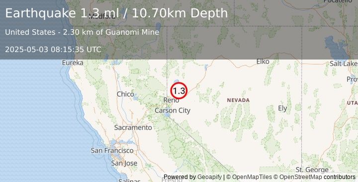 Earthquake 9 km W of Nixon, Nevada (1.3 ml) (2025-05-03 08:15:35 UTC)
