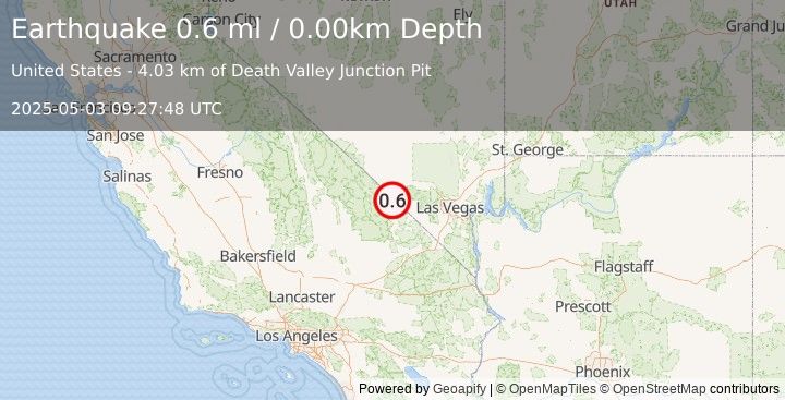Earthquake 30 km WNW of Pahrump, Nevada (0.6 ml) (2025-05-03 09:27:48 UTC)