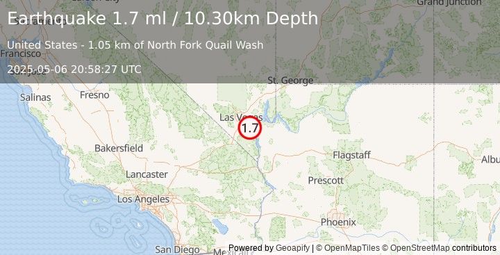 Earthquake 9 km SSW of Boulder City, Nevada (1.7 ml) (2025-05-06 20:58:27 UTC)