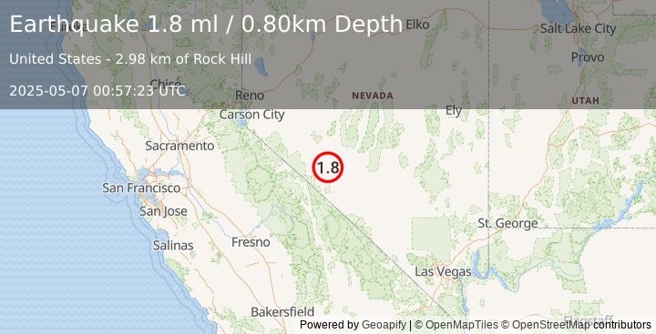Earthquake 29 km SSE of Mina, Nevada (1.8 ml) (2025-05-07 00:57:23 UTC)