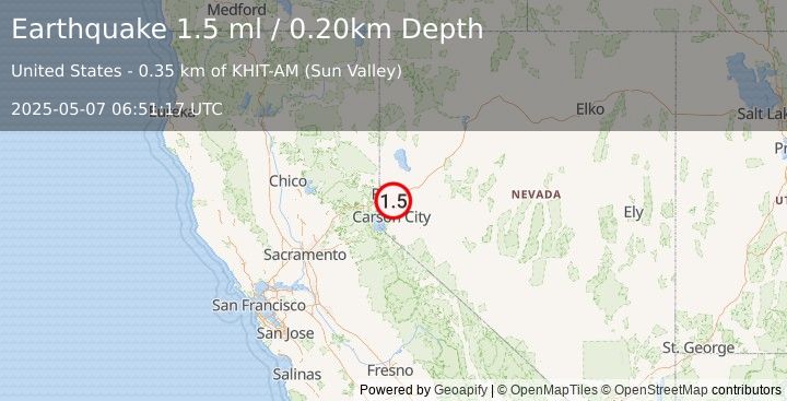 Earthquake 13 km SSE of Sparks, Nevada (1.5 ml) (2025-05-07 06:51:17 UTC)