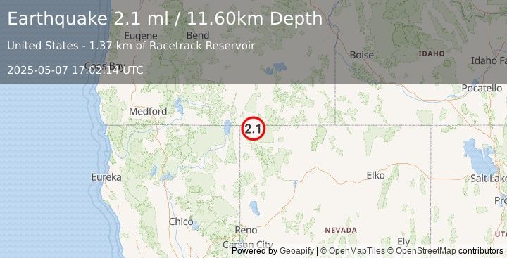 Earthquake 48 km E of Fort Bidwell, California (2.1 ml) (2025-05-07 17:02:14 UTC)
