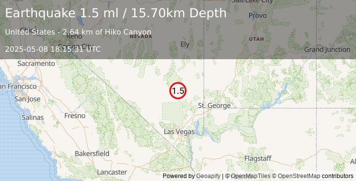 Earthquake 4 km NE of Hiko, Nevada (1.5 ml) (2025-05-08 18:15:31 UTC)