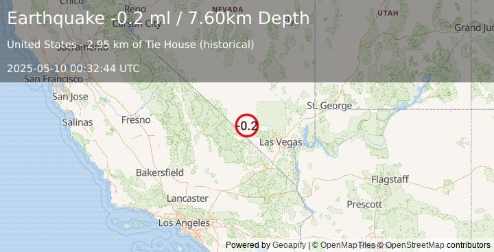 Earthquake 45 km NNW of Pahrump, Nevada (-0.2 ml) (2025-05-10 00:32:44 UTC)
