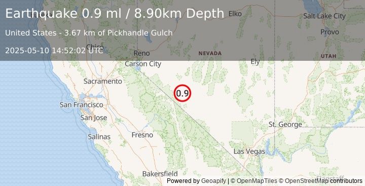 Earthquake 24 km SSE of Mina, Nevada (0.9 ml) (2025-05-10 14:52:02 UTC)