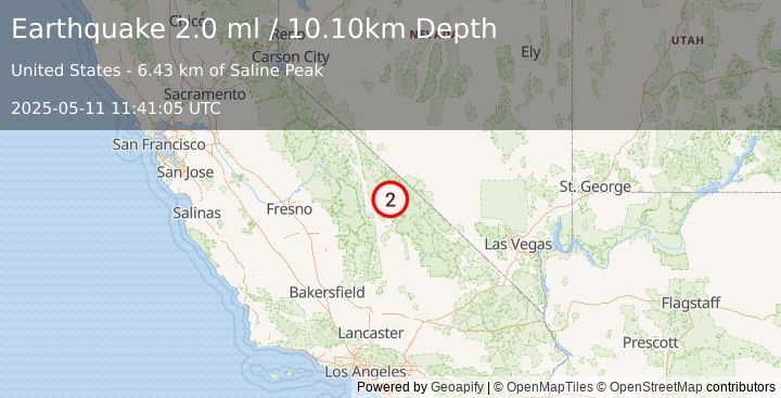 Earthquake 42 km ENE of Independence, California (2.0 ml) (2025-05-11 11:41:05 UTC)