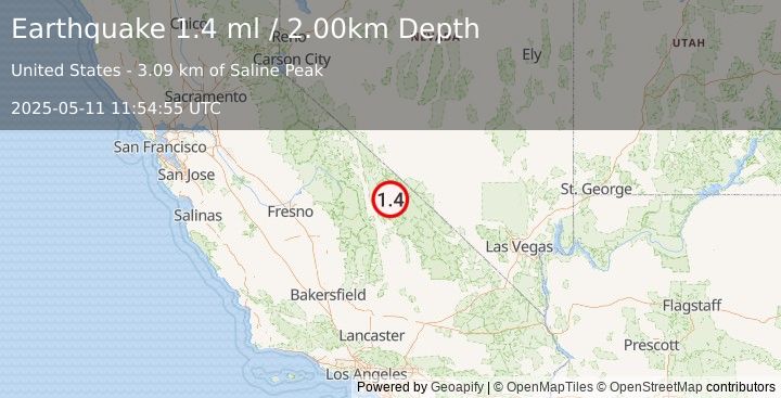 Earthquake 42 km ENE of Independence, California (1.4 ml) (2025-05-11 11:54:55 UTC)