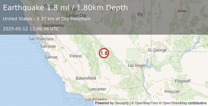 Earthquake 51 km NE of Lone Pine, California (1.8 ml) (2025-05-12 12:06:34 UTC)
