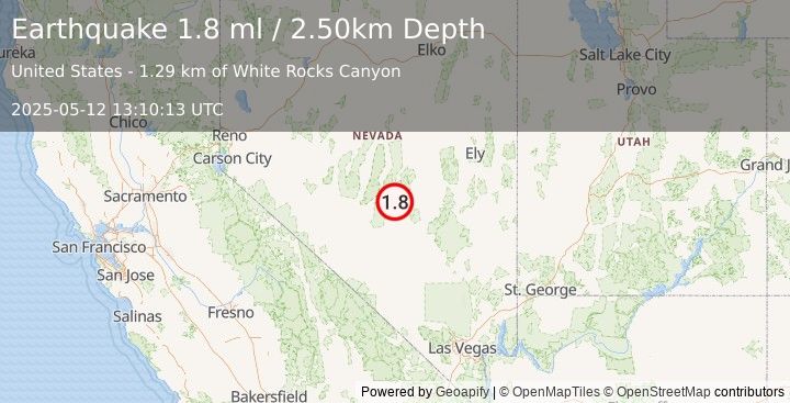 Earthquake 79 km NE of Tonopah, Nevada (1.8 ml) (2025-05-12 13:10:13 UTC)