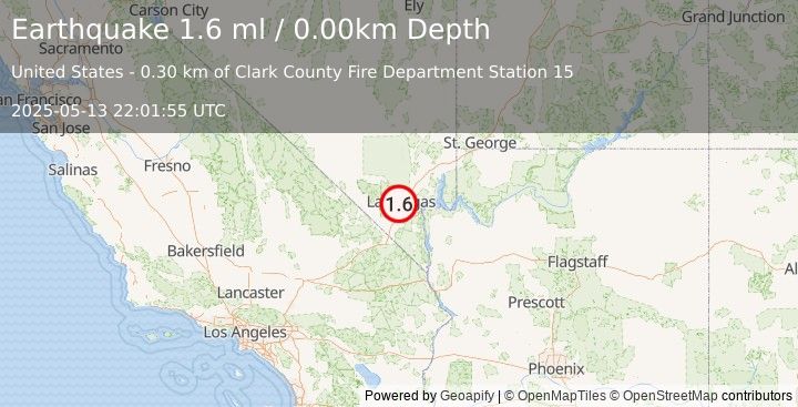Earthquake 5 km NW of Paradise, Nevada (1.6 ml) (2025-05-13 22:01:55 UTC)