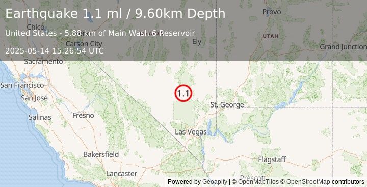 Earthquake 24 km WSW of Hiko, Nevada (1.1 ml) (2025-05-14 15:26:54 UTC)