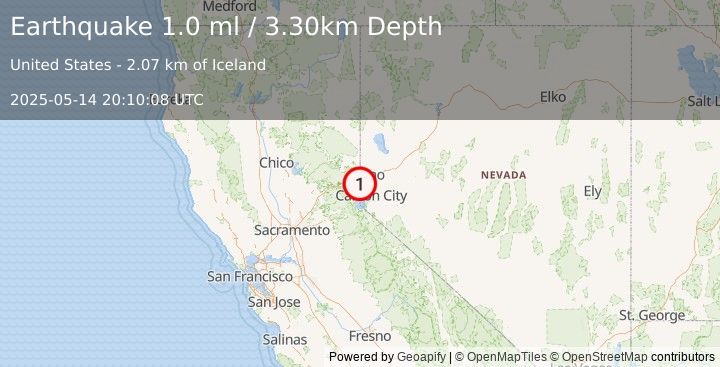 Earthquake 3 km SSE of Floriston, California (1.0 ml) (2025-05-14 20:10:08 UTC)