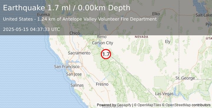 Earthquake 1 km W of Walker, California (1.7 ml) (2025-05-15 04:37:33 UTC)
