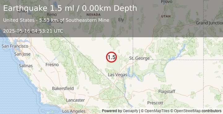 Earthquake 42 km WSW of Alamo, Nevada (1.5 ml) (2025-05-16 04:53:21 UTC)